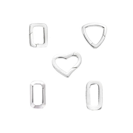 DIY Jewelry Necklace Making Findings 925 Sterling Silver Square Heart Triangle Shape Spring Ring Clasps Push Gate Charm Holder