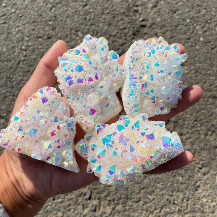 Wholesale Natural Titanium Angel Aura Quartz Geode Cluster Healing Stones Crystal rainbow Cluster for Gifts