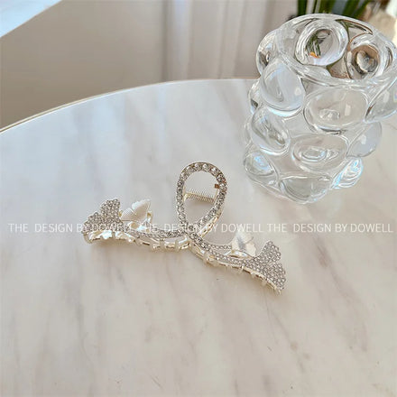 Korean New Style Metal Hair Claw Clips Elegant Pearl Rhinestone Crossed Hair Claws for Women