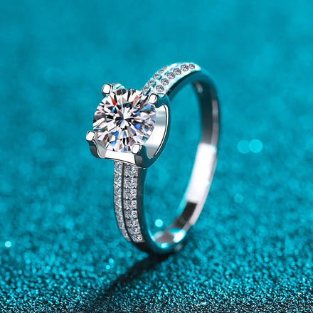 Aimgal 1ct D-VVS1 Moissanite Diamond Ring S925 Sterling Silver Plated Pt950 Fine Jewelry Wedding Ring Gift Elegant Luxurious
