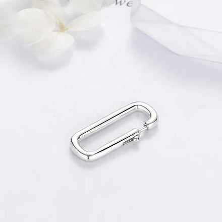 925 Sterling Silver Oval Open Close Spring Gate Ring Pull Clasp Rectangle Charm Holder Enhancer Findings for Pendant Necklace
