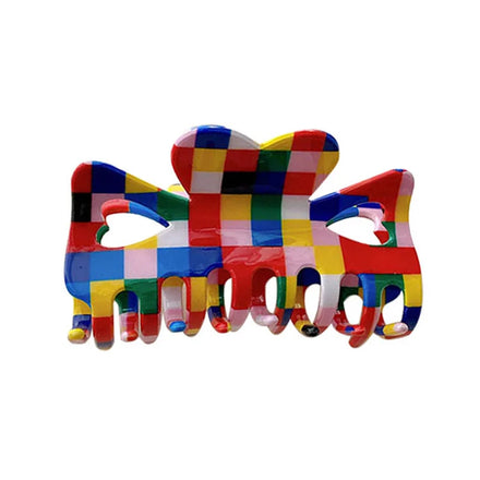 Ins Hot Selling PVC Hair Claw Clips Large Size Retro Colorful Checkered Hair Claws for Women