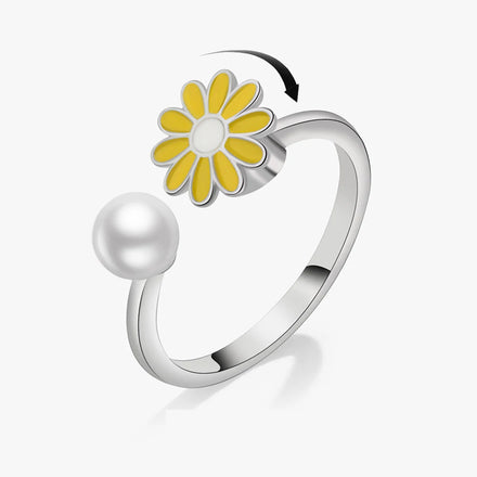 Rotatable Stress Relieve Anxiety Sunflower Fidget Ring Silver Plated Copper New Cute Zhejiang Lady Girls Women 3 Pcs 3-7 Days