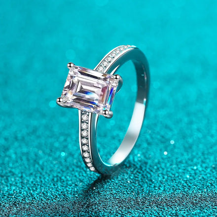 Aimgal GRA Certified 2ct Emerald Cut Moissanite Engagement Ring D-VVS1 3EX in Pt950 Plated Over S925 Sterling Silver