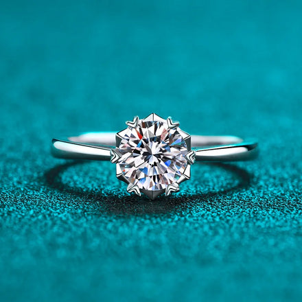 Aimgal 1ct D-VVS1 S925 Snowflake Motif Sterling Silver Plated Pt950 Moissanite Diamond Ring Perfect Christmas Gift