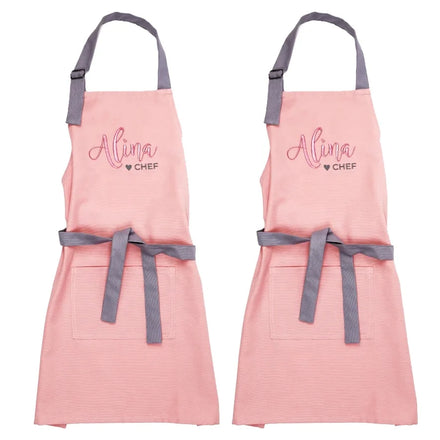 Eco-friendly Sleeveless Twilled Combed Pink Cotton Customized Polyester Cotton Fabric Apron Embroidery Logo Custom for Girl