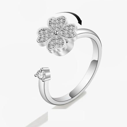Elegant Four Leaf Clover Fidget Ring Wife Gift Silver Copper Zhejiang Latest Spinning Anti Anxiety Diamond Women for Girls 3 Pcs