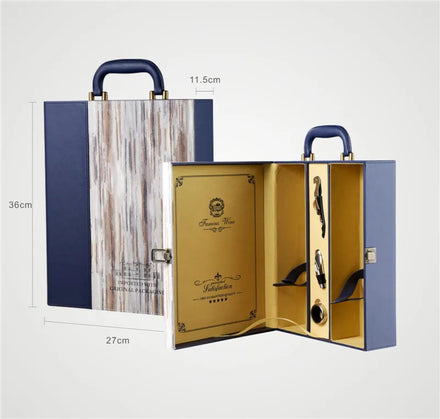 Custom logo Luxury Purple PU Leather Box 2PCS Red Wine Wood Box Single Double Bottle Creative Wine Box with Wine Set