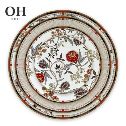 Premium Luxury Red Flower Minimalist Hand-painted Eco-Friendly CE Certified Customized Charger Plate Bone China Presents Dinner
