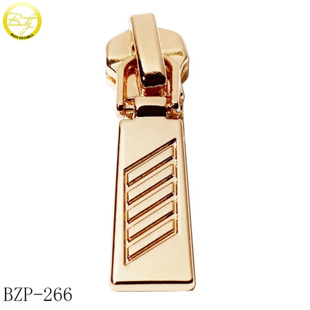 Zinc Alloy Handbag Zipper Parts Accessory Gold Plated Designer Metal Zipper Slider Type for Clothes