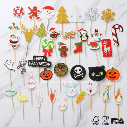 Wholesale Disposable Eco-Friendly Wood Christmas Cake Decoration Cupcake Toppers & Pickers with Wood Fragrance and Custom Logo