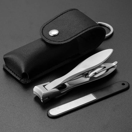 Nail Clipper Stainless Steel Set Travel Anti-splash Storage groove Edge Nail Clipper Pu Leather Pouch