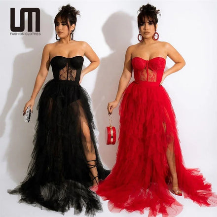 Liu Ming High-End Women's Floor-Length Maxi Dress Elegant Party Gown with Zipper Lace Decoration New Solid Pattern Prom Robe