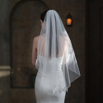SLBRIDAL One-Layers Lace Flower Bridal Veils With Combs Wedding Veils Wedding Wear Accessories for Bride Mariage Women