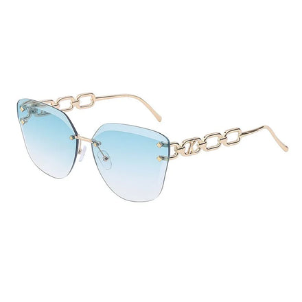 Trendy Brand Designer Rimless Gradient Women Sunglasses Metal Chain Legs Uv400 Eyewear