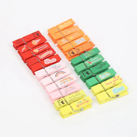 Natural Wood Dry Laundry Hanging Rack Clips Crafts Photos Wooden 4.5cm Color Printed Mini Clothespins Clothes Pins