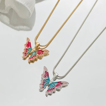 Fashion 6 Colors Rainbow Fairy Colorful Oil Drop Butterfly Pendant Necklace for Women