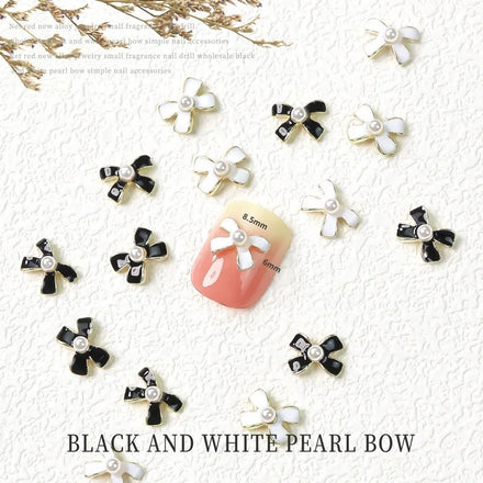 Paso Sico Japanese 3D Pearls Butterfly Bow Black White Alloy High Quality Shimmer Nail Art Charms for Nails