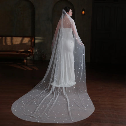 SLBRIDAL White Simple Heart Cathedral Bridal Veils With Combs Wedding Veils Wedding Wear Accessories for Bride Marriage