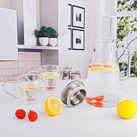CnGlass 56oz. Borosilicate Glass Hot Water Jug Tea Pot & Kettle with Stovetop Safe Borosilicate Strainer Pitcher & SS Lid