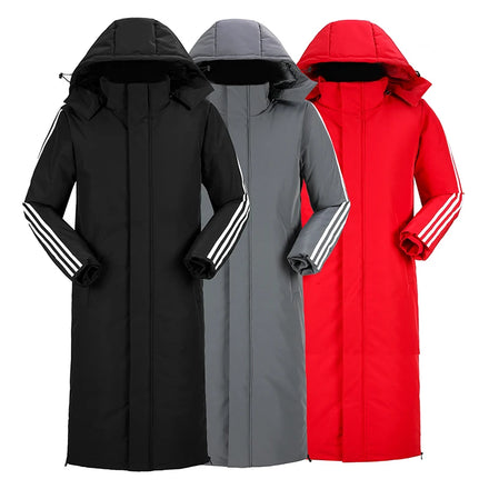 Drop Shipping Custom Logo Unisex Winter Outer Uniform Puffer Jacket Plus Size Over Knee Length Winter Coat