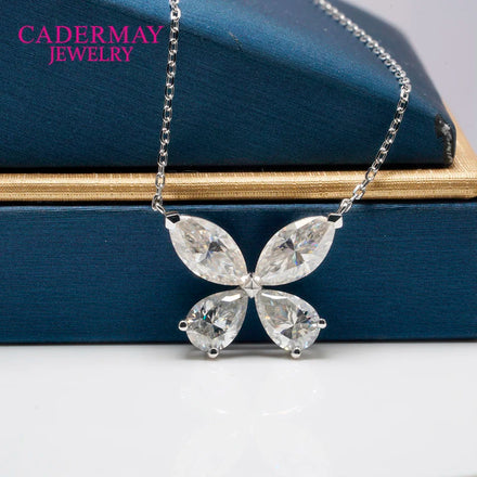 Fine Jewelry 925 Sterling Silver Butterfly Shape Moissanite Pendant with Clavicle Chain Design Diamond Pendant Necklace