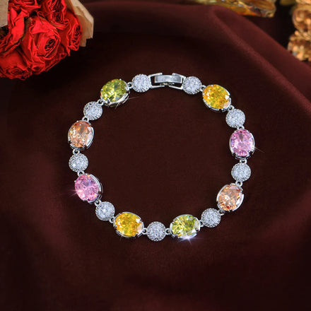 Beautiful Multi Colored Big Round Oval Cubic Zirconia Stone Chic Women Party Engagement Tennis Bracelets Jewelry Accessories
