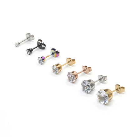 G1723 Hot Sale 2-8MM Stainless Steel Earbone Studs Jewelry Six Claws Crown Zircon Stud Earrings