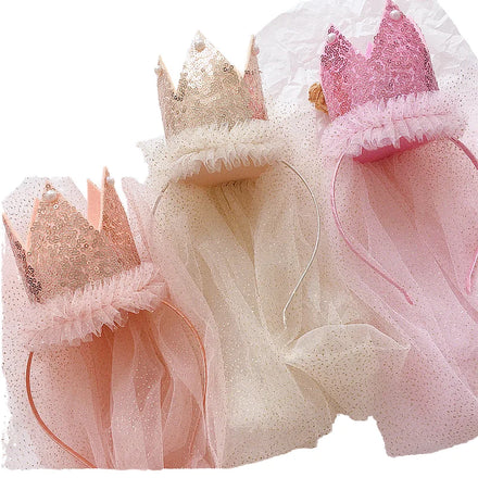 Songmay New Children's Sequins Big Crown Sparkling Headdress Birthday Party Headband Hair Accessories Kids 3 Colors Polyester