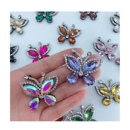 Diamond Rhinestone Butterfly Applique Patch Sew on for Shoes Bags Dress Decoration