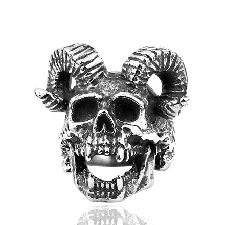 OLAN Wholesale Fashion Jewelry Vintage Casting Punk Satan Sheep Head Skull Titanium Stainless Steel Rings for Men