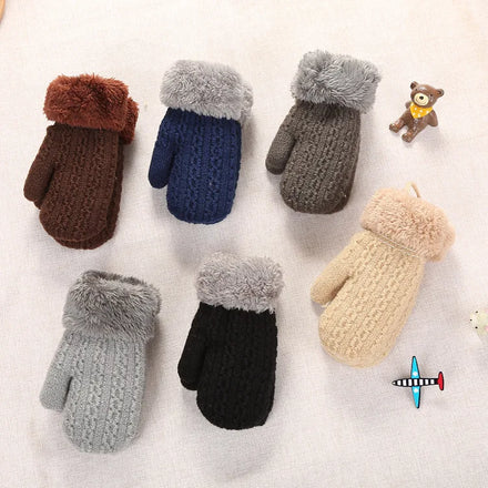 New Fashion Warm Winter Outdoor Toddler Mitten Double Knit Thick Plush Lining Kids Girl Gloves
