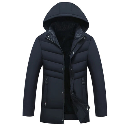 Hot Sales Custom Print Logo Men's Winter Street Wear Mid-length Hoodie Puffer Clothing Jacket Hooded Coat