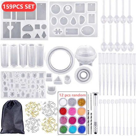 New 159 Pieces Diy Crystal Glue Dropping Tool Set Bracelet Pendant Jewelry Mold Combination With 12 Color Sequins