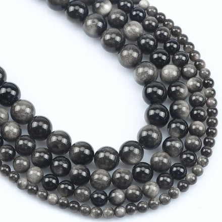 7A Silver Round Obsidian Beads Natural Stone Loose Beads Diy Hand for Bracelet Necklace Jewelry Making
