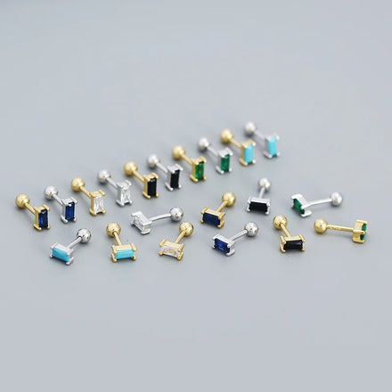 Wholesale Mini 18K Gold Plated Stud Earrings Dainty 925 Sterling Sliver Green Red Blue Zircon Stud Earring