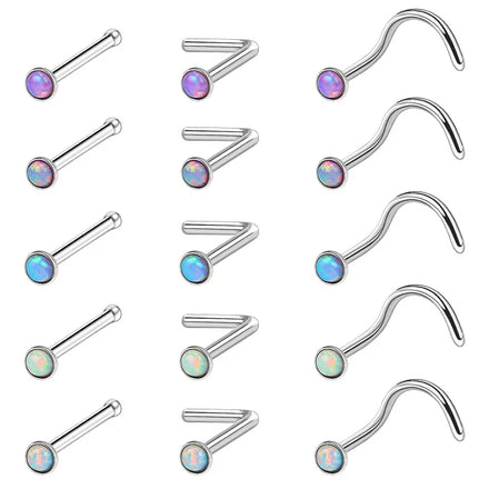 7mm Titanium Steel Colorful Opal Gem Straight Rods Piercing Nose Studs Charm Body Jewelry Nose Stud