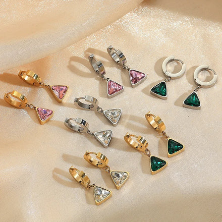 New Model Triangular Zirconia Stainless Steel Jewelry Gift 18K Gold Gemstone Pendant Women's Diamond Cuff Earring Jewelry