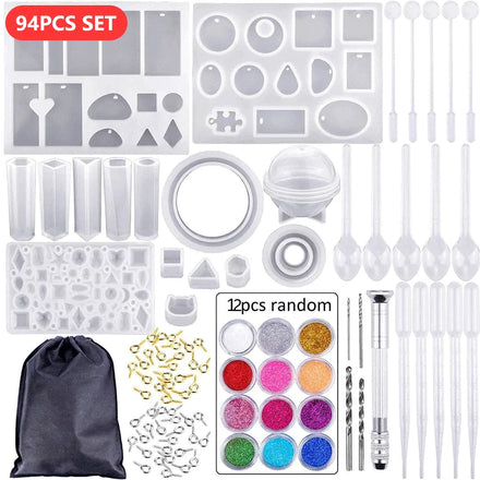 Hot Selling 94pcs Setdiy Crystal Glue Dropping Tool Set Bracelet Pendant Jewelry Mold Combination with 12 Color Sequins