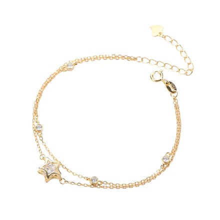 INS Fashion Jewelry 925 Sterling Silver Gold Plated Chain Bracelets Star Zirconia Bracelets Jewelry for Women Girls