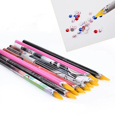 1 Pcs Eco-friendly Nail Art Tools Double Heads Rhinestones Gem Picking Crystal Wax Pencil Pen Picker Nail Decoration Nylon