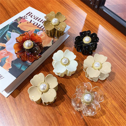 6.3cm Hair Grab Clip Pearl Dressy Hair Claw Clip Flower Small Hair Clips Claw