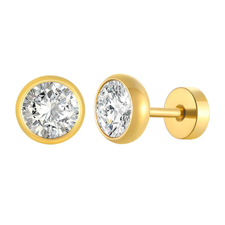 Trend Classic Simple Single Round Zirconia Stud Earring Trend Hot Sell Stainless Steel Jewelry