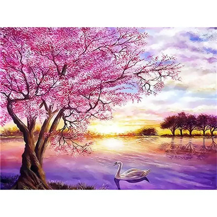 Wholesale Modern Handmade Digital Printing Watercolor Diamond Set Cherry Blossom Flower Painting by Diamonds Home Canvas Poster