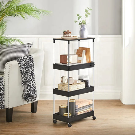 4 Tier Slim Plastic Storage Cart Shelving Unit for Small Space Slide Out Rolling Cart with Plastic Top Standing Type