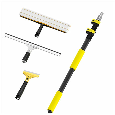 For 3-in-1 Metal Glass Window Wash Telescopic Cleaning Tool Kit with Aluminum Pole and Eco-Friendly Design