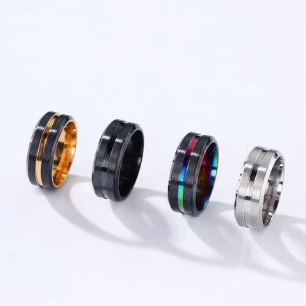 8MM High Polished Hypoallergenic Stainless Steel Men Jewellery Crossover Line Blue Gold Silver Matte Rings