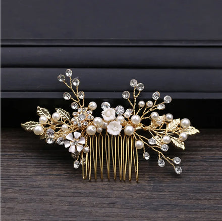 Golden Leaf Alloy Bride Hair Comb Exquisite Wedding Dress Accessories Handmade Flower Bridal Hair Comb European-American Style