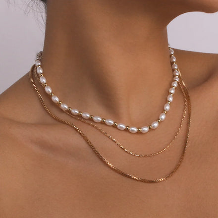 Classic Style Three Layer Necklaces for Women Wholesale Hot Selling 2PCS / SET Pearl Choker Jewelry Pearl