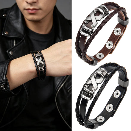 Wholesale Men's Casual Party Rock English Letters X Beaded Leather for Bracelet Non- Mainstream Personalized Jewelry Accessory